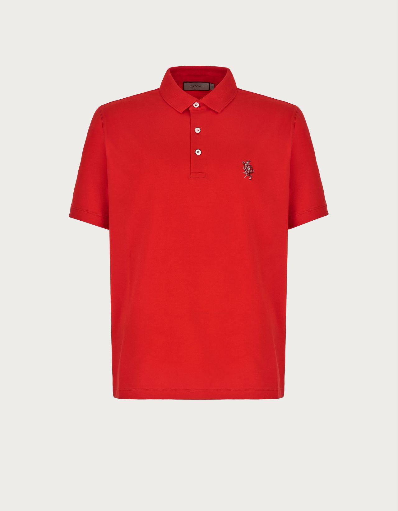 Canali Polo En Coton Doux Avec Broderie Rouge In Red