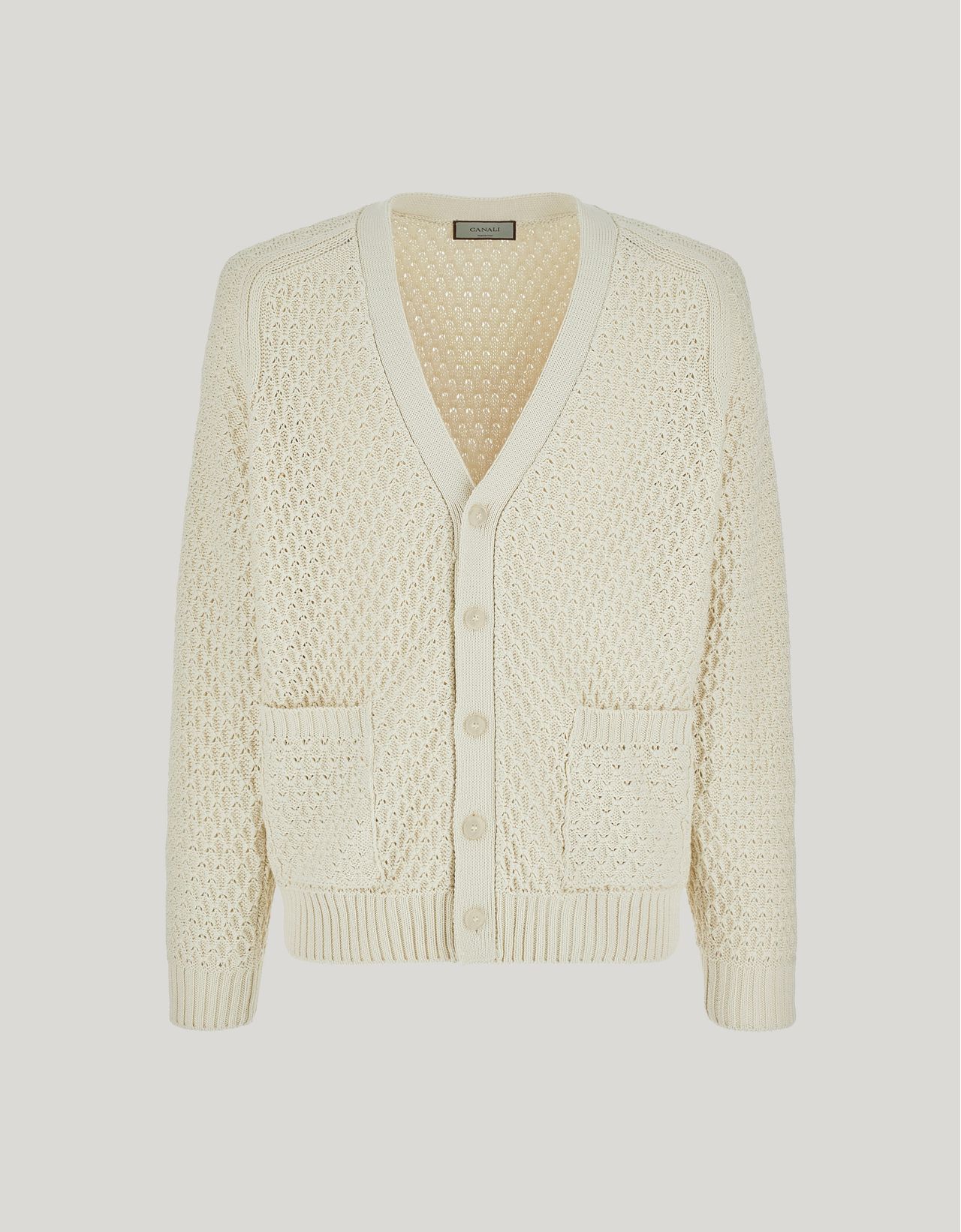 Canali Cardigan Crème En Coton Structuré In Neutral
