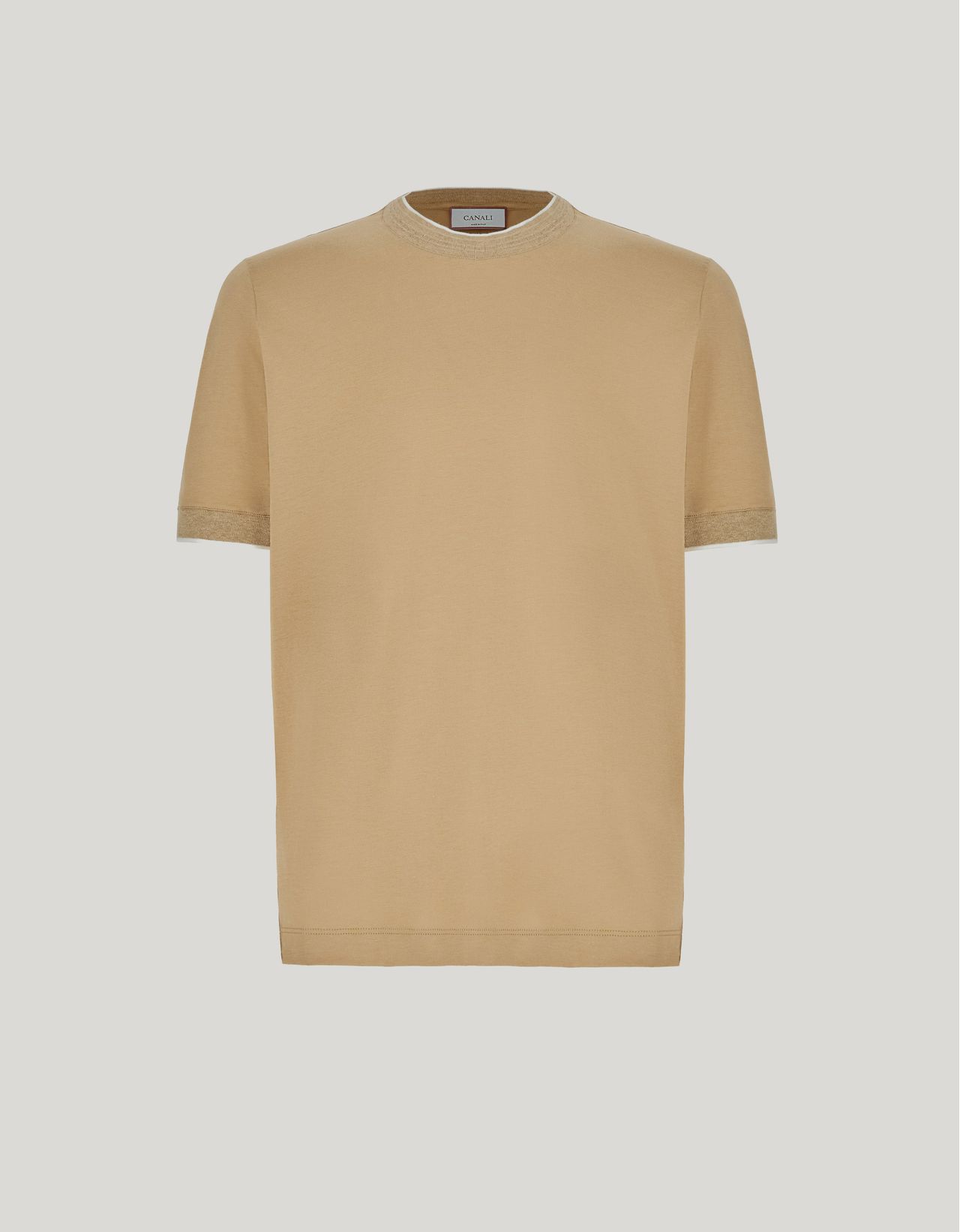 Canali T-shirt Ocre Et Blanc En Polycoton In Neutral