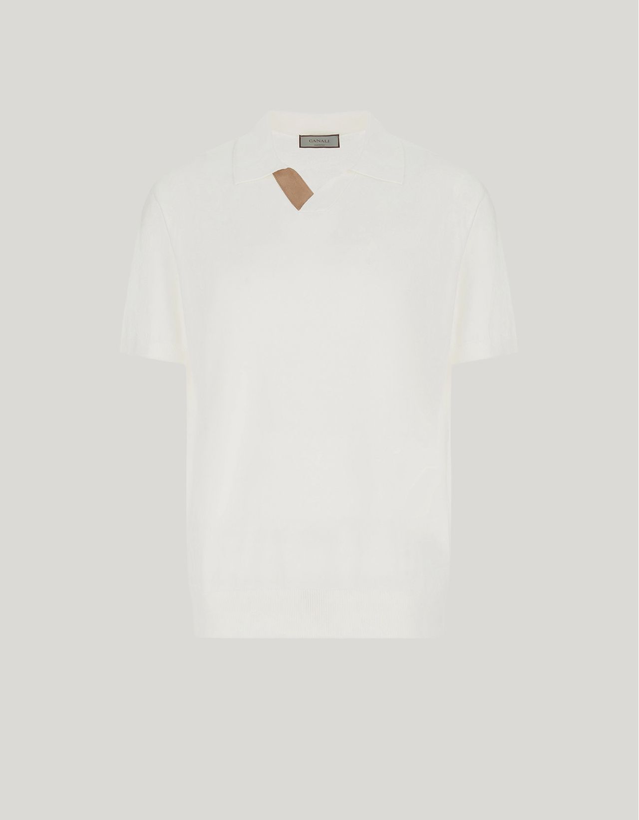 Canali Polo En Polycoton Blanc Cassé Avec Détails En Daim In Brown