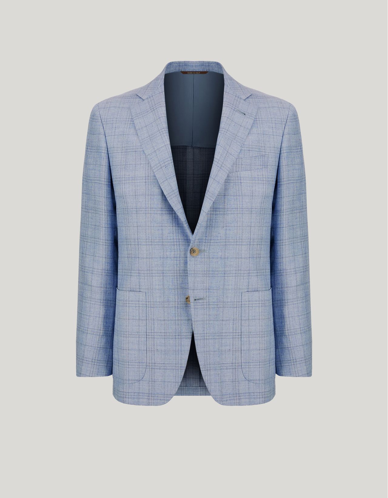 Canali Veste Kei Bleue À Grands Carreaux En Laine, Soie Et Lin In Blue