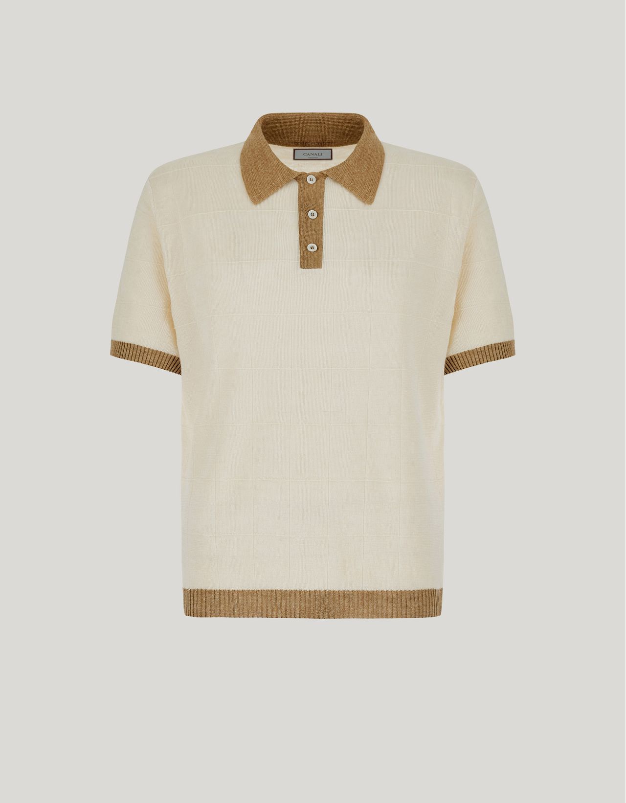 Canali Polo En Lin Et Soie, Motif À Carreaux, Crème Et Ocre In Neutral