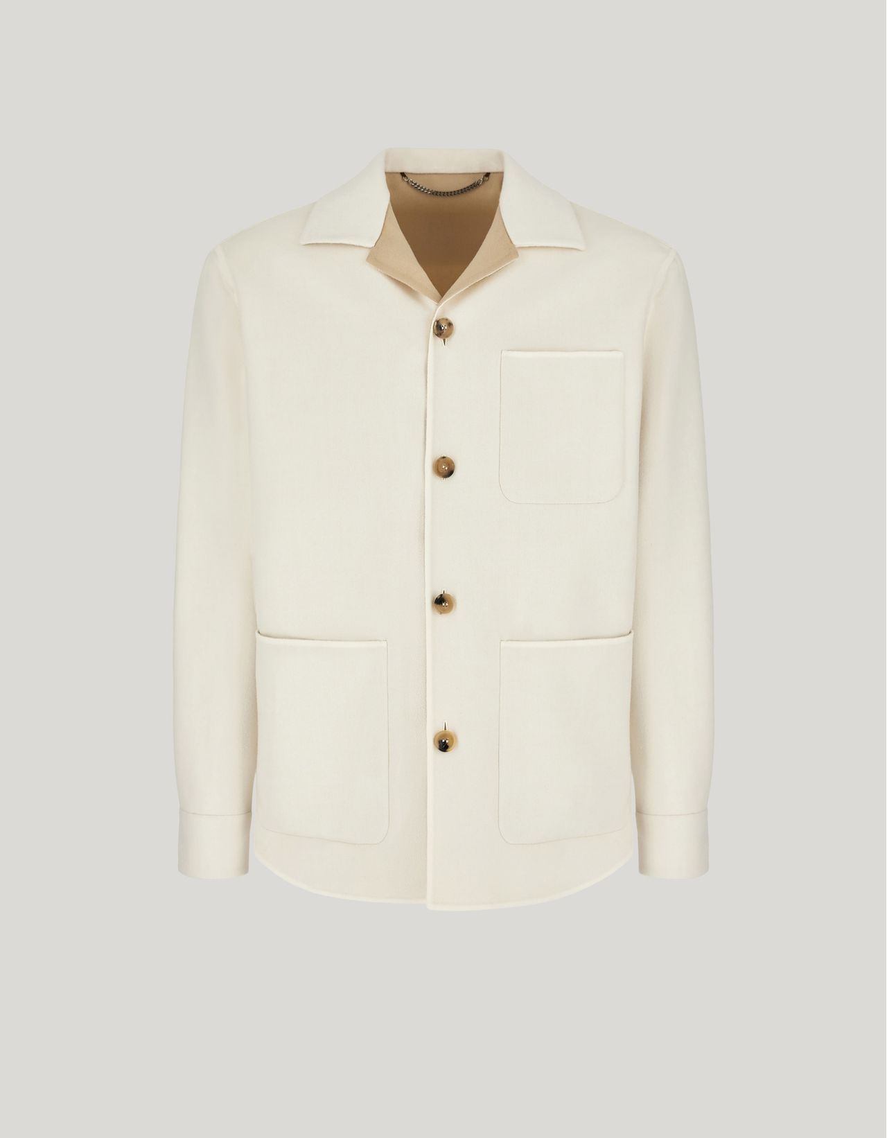 Canali Veste Chemise Crème En Laine Double In Neutral