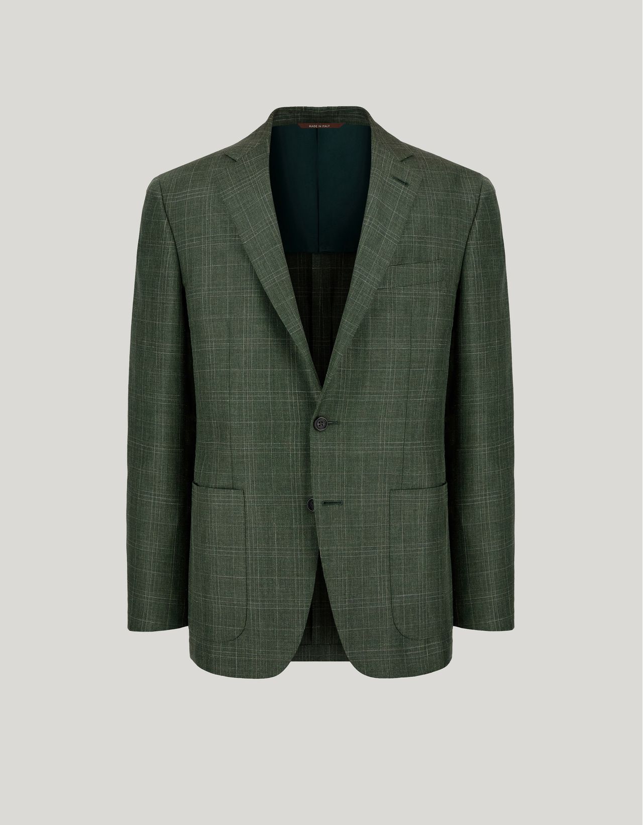 Canali Veste Kei Verte Et Beige À Grands Carreaux En Laine, Soie Et Lin In Green