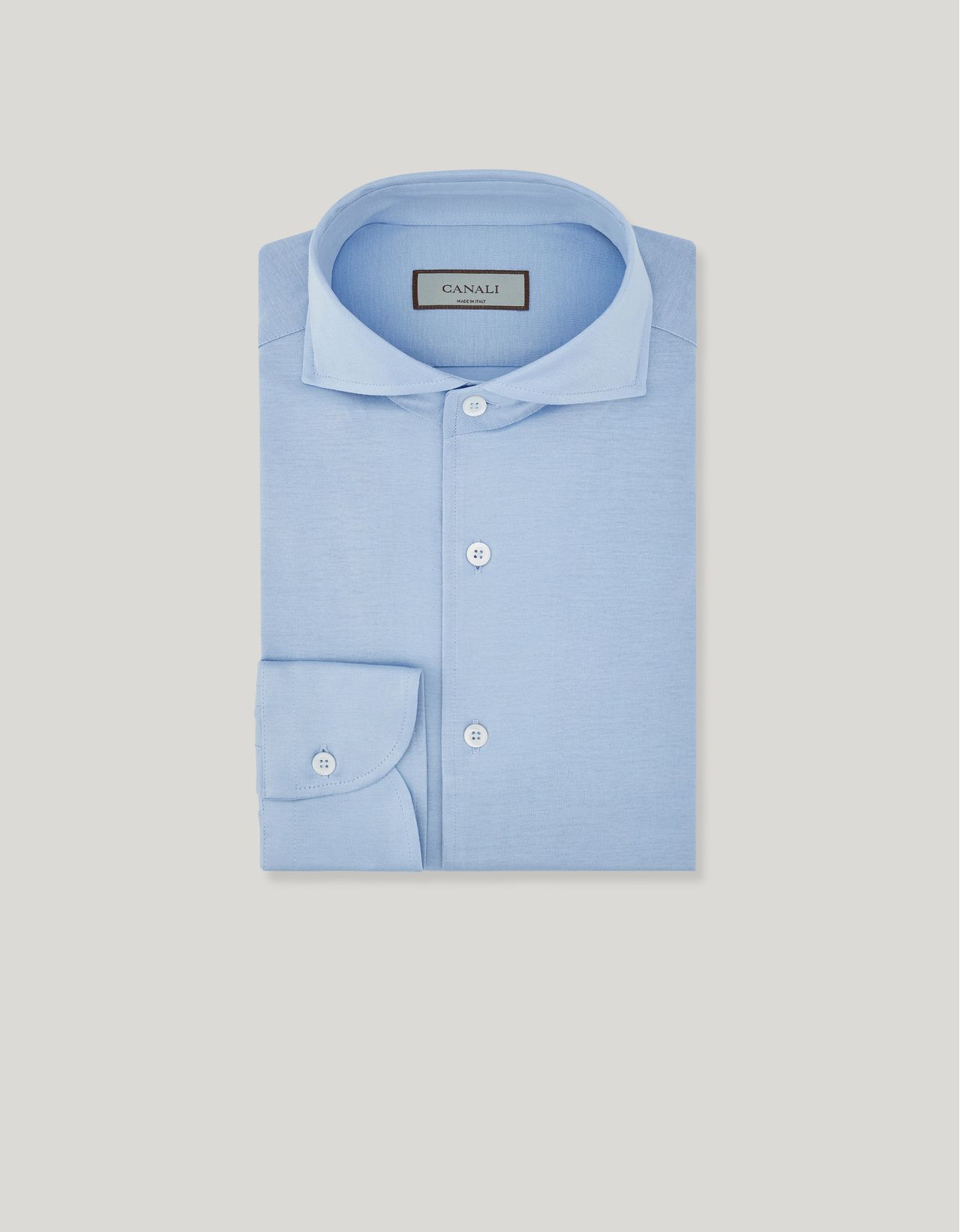 Canali Chemise Slim Bleue En Jersey De Coton In Blue