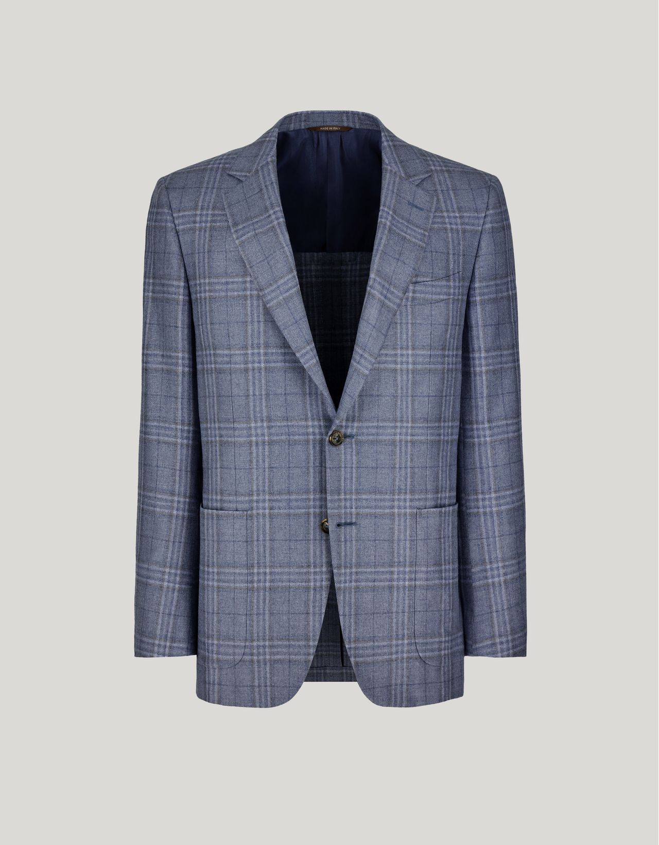 Canali Veste Bleu Clair Et Marron À Carreaux, En Soie Et Cachemire In Blue