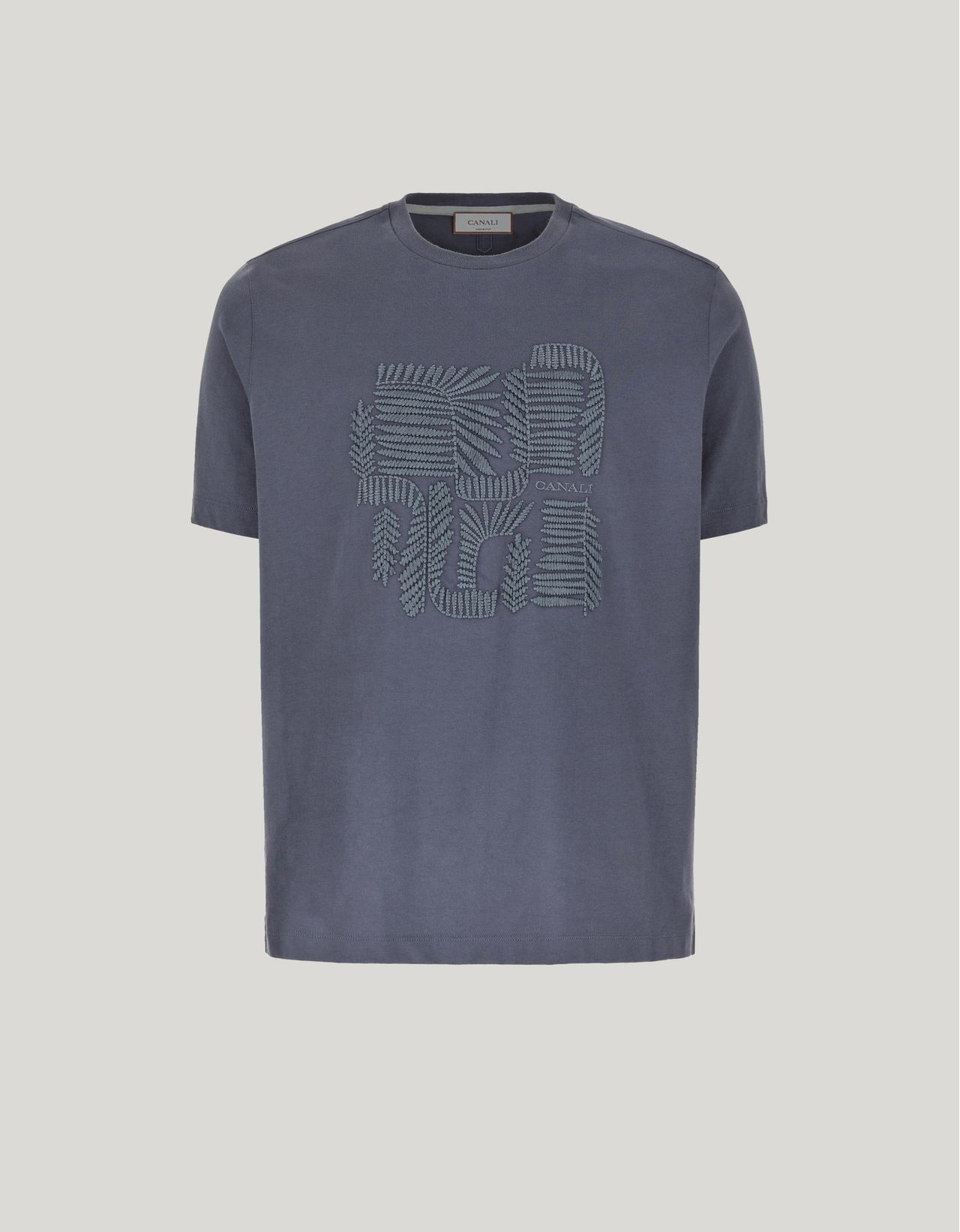 Canali T-shirt À Col Côtelé Et Broderie Graphique Sur Le Devant En Jersey De Coton Doux Couleur Bleu Avio