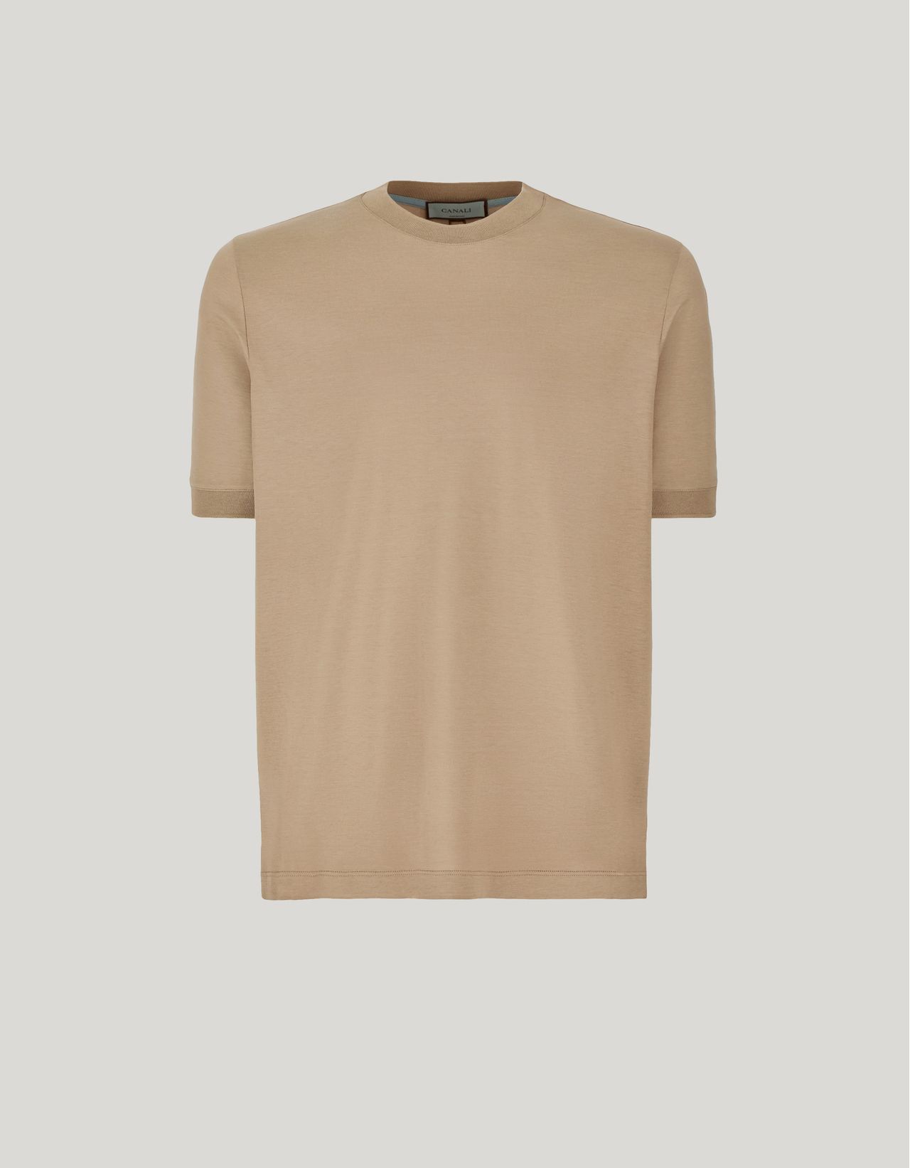 Canali T-shirt À Col Et Bords Des Manches En Côtes En Jersey De Coton Et Soie Sablé In Brown
