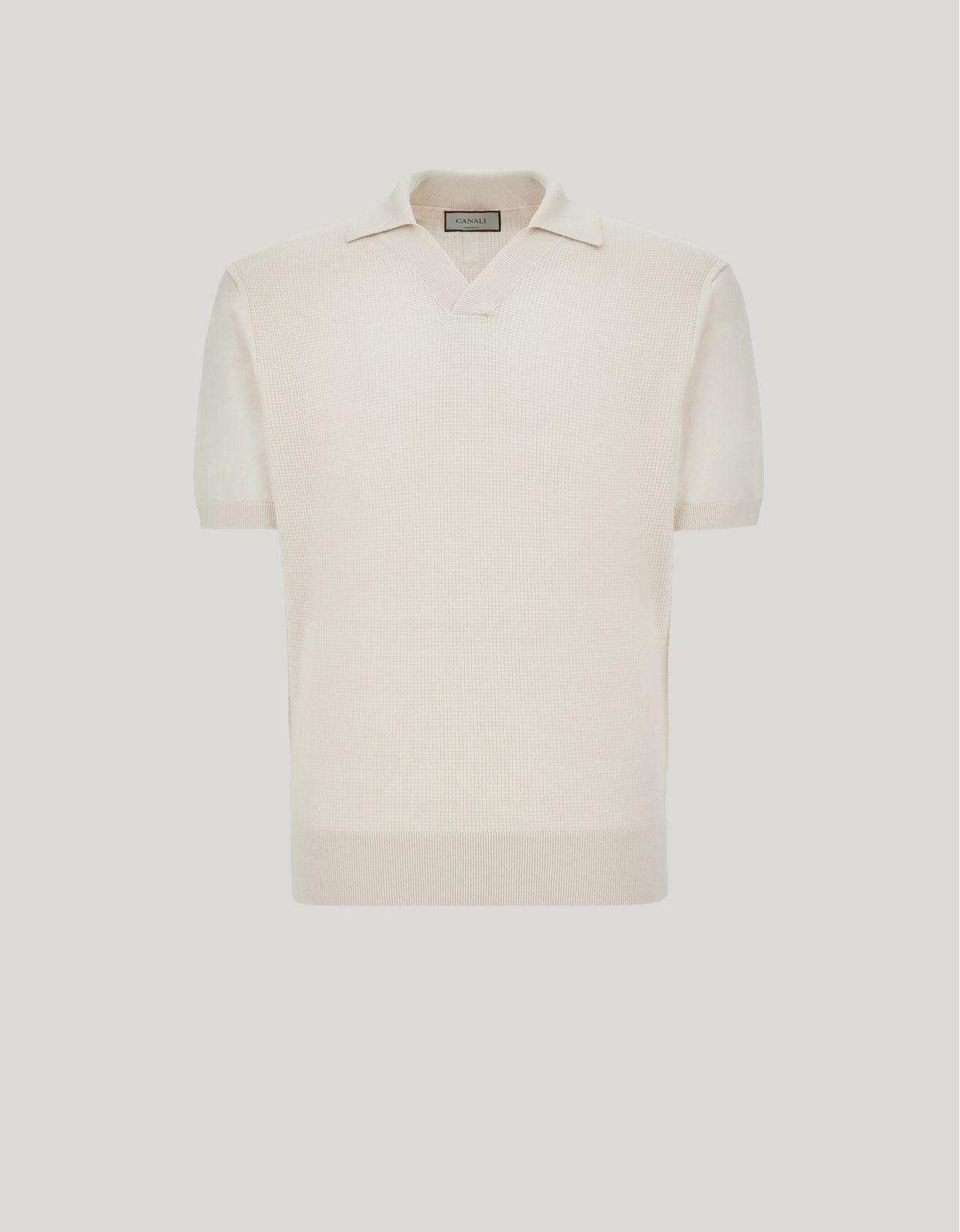 Canali Polo À Col Ouvert Et Manches Courtes En Jersey De Coton Et De Soie Couleur Crème In Neutral
