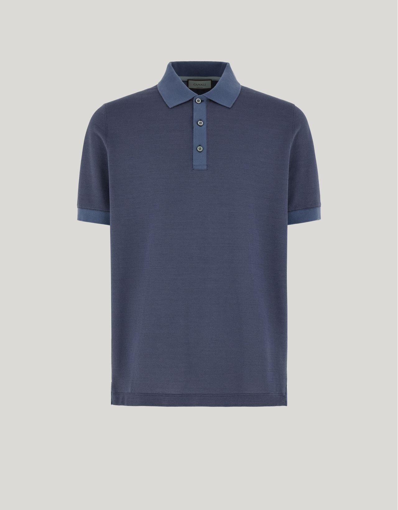 Canali Polo Boutonné À Manches Courtes En Piqué De Soie Mélangée. Bleu Avio In Blue