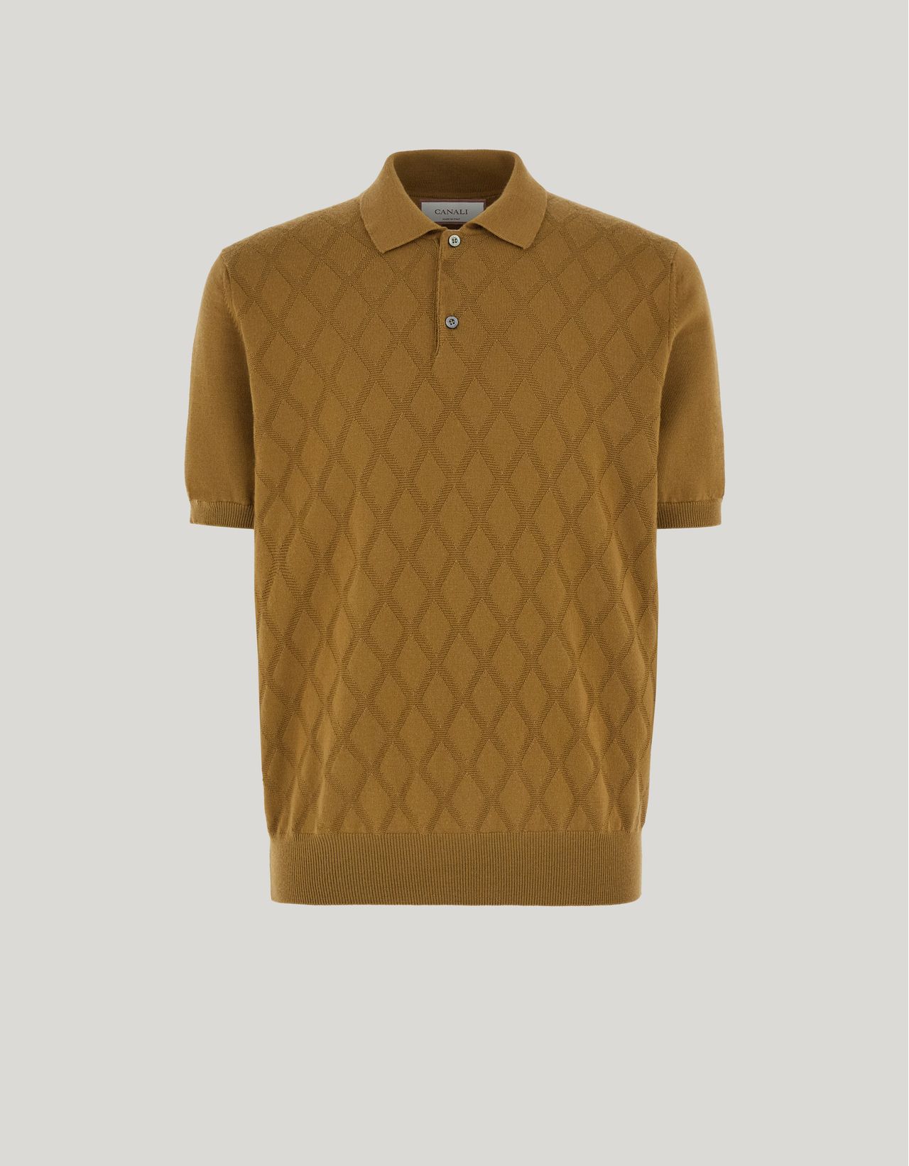 Canali Polo À Boutons Et Manches Courtes, Texture En Losange Sur Le Devant Des Manches Et Au Dos, En Jersey In Brown
