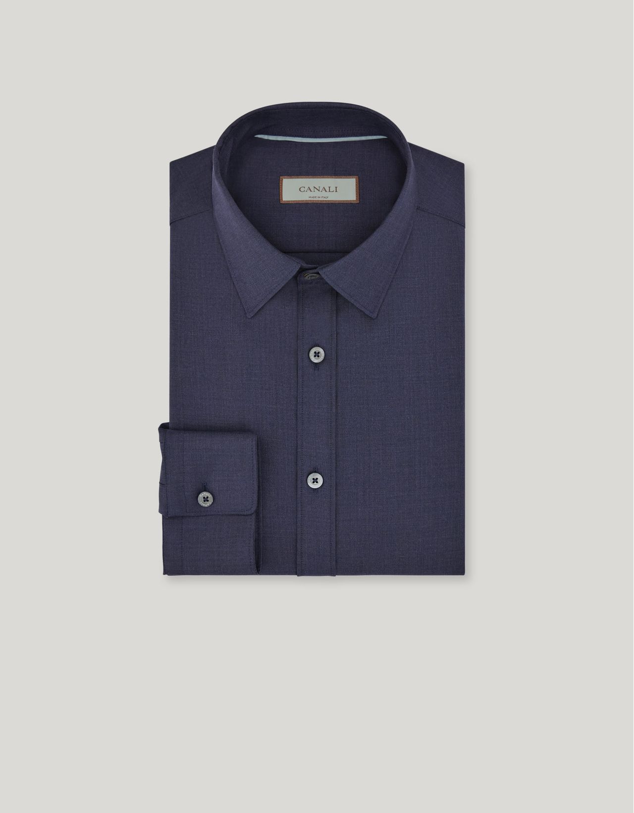 Canali Casual Regular Fit Impeccabile Navy Blue Wool Shirt In Blue