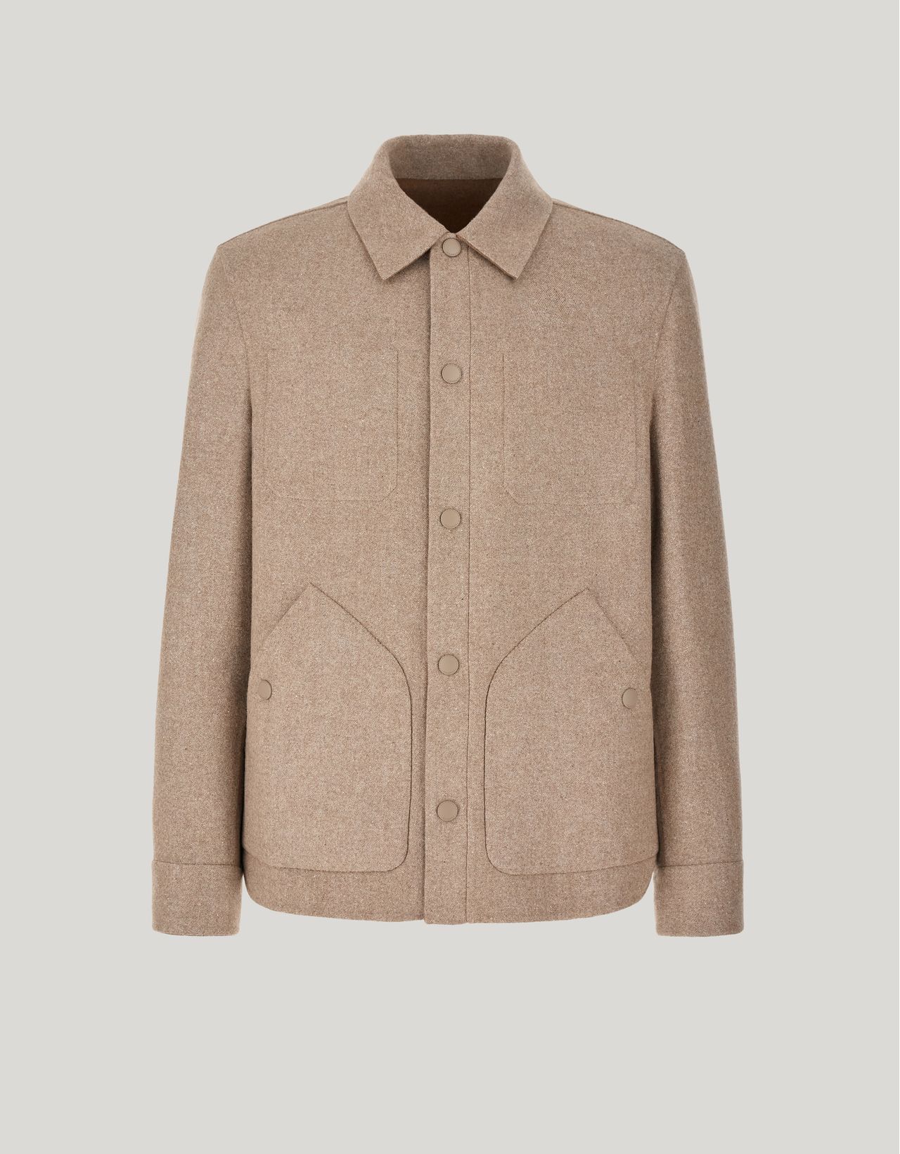 Canali Beige Reversible Overshirt With Set-in Sleeves In Brown