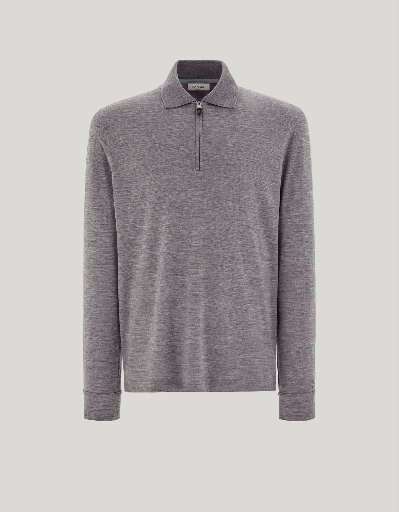 Canali Gray Melange Polo In Pure 120's Impeccabile Wool In Gray