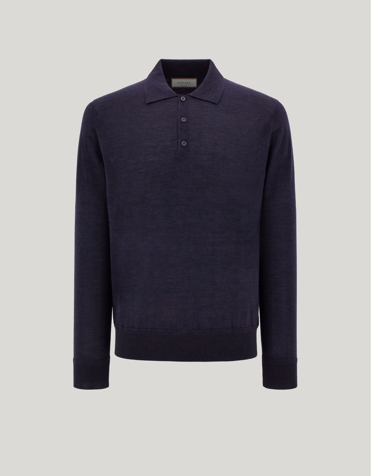 Canali Dark Navy Polo In Wool-silk-cashmere Blend In Blue