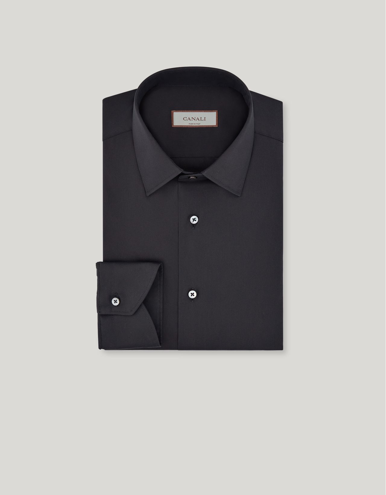 Canali Black Shirt In Stretch Cotton Blend With Pointed Collar In Black