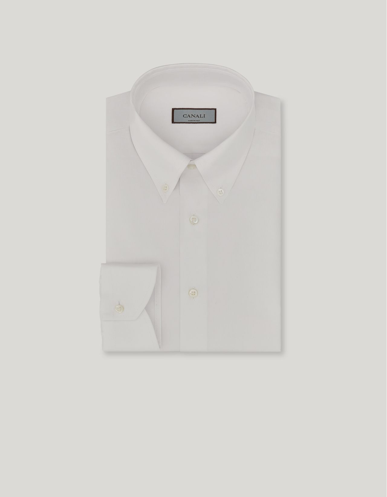 Canali White Cotton Twill Shirt With Button-down Collar In Pattern