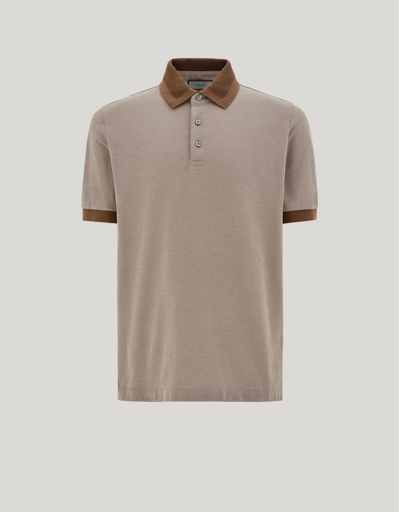 Canali Hazelnut And Sand Pure Cotton Polo Shirt With Sail Collar In Neutral