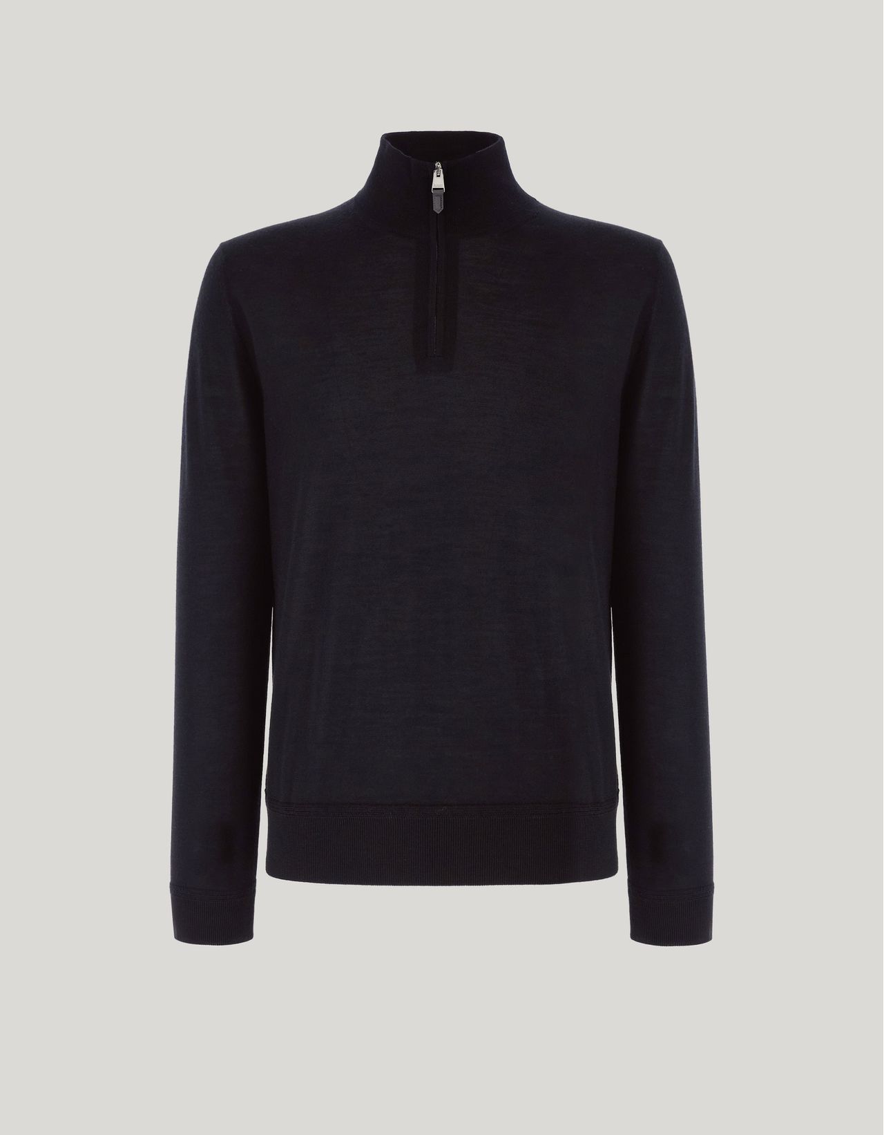 Canali Black Wool, Silk And Cashmere Blend Mock Neck Sweater With Zipper In Black