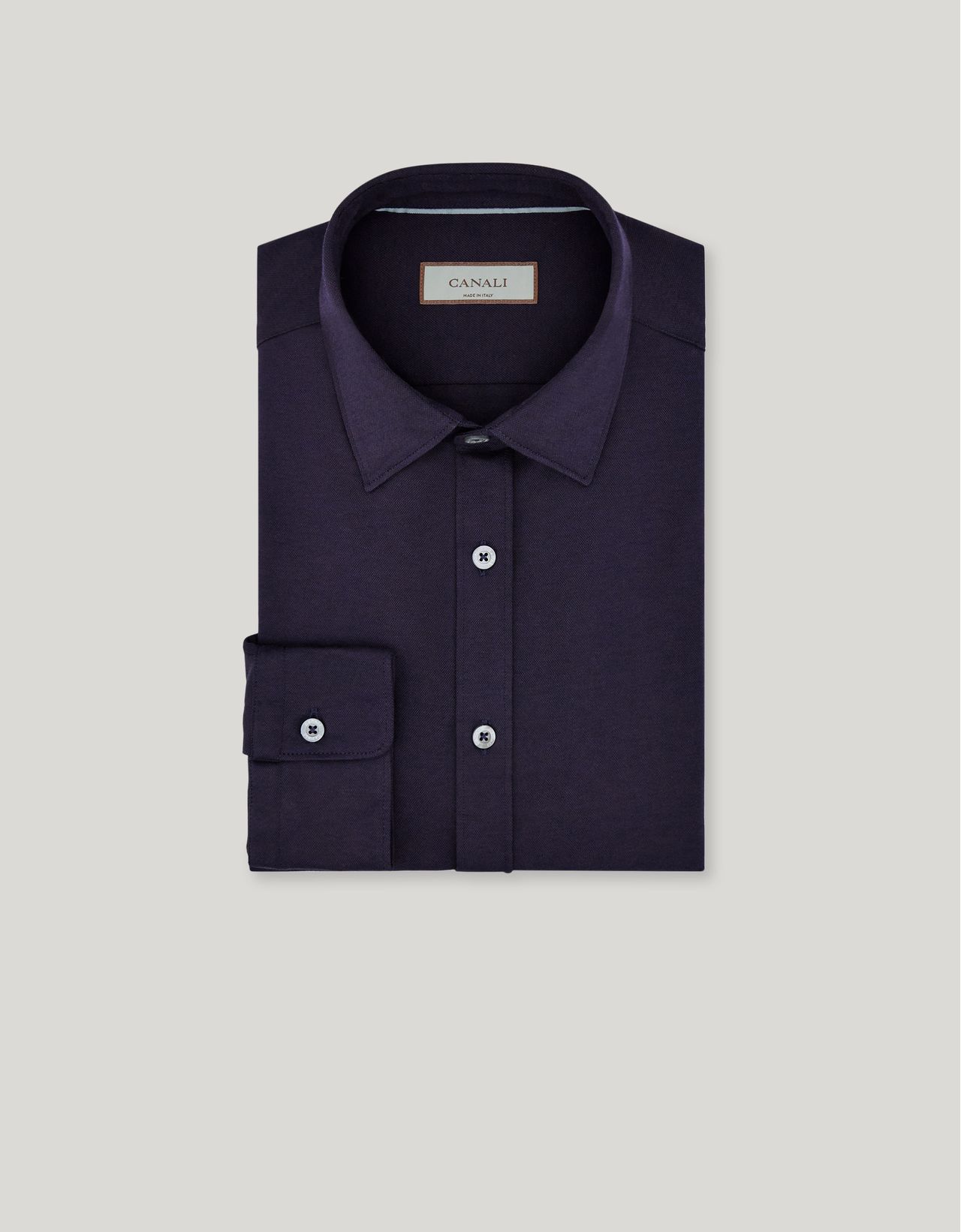 Canali Regular Fit Shirt In Navy Blue Cotton Jersey And Lyocell In Purple