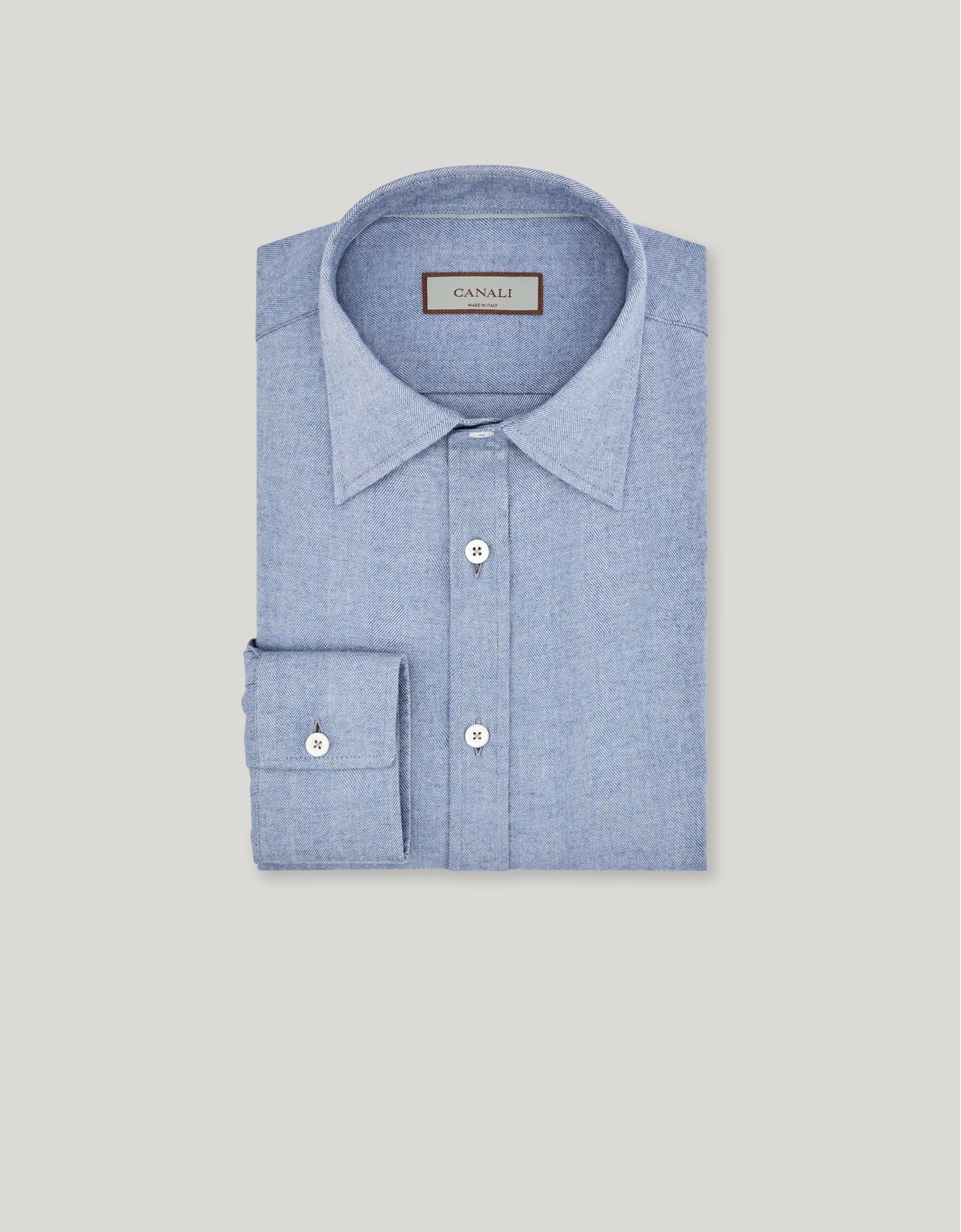 Canali Light Blue Mélange Casual Cotton Lyocell Shirt With Pointed Collar In Blue