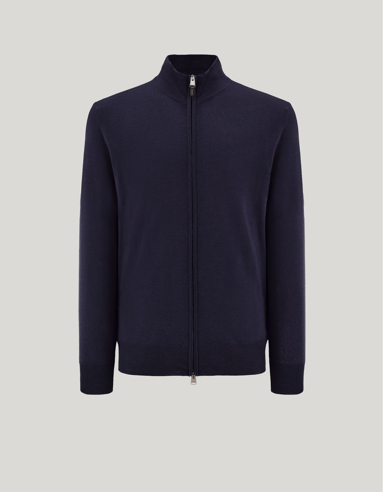 Canali Dark Navy Merino Wool Travel Cardigan With Zipper In Blue