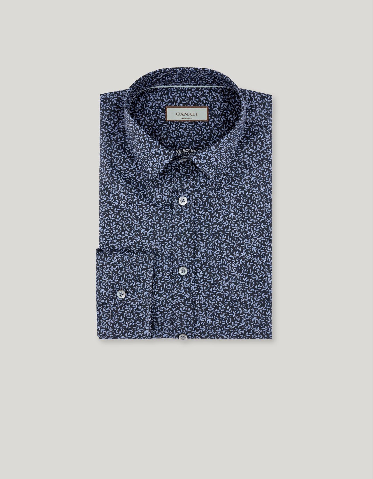 Canali Light Blue And Blue Casual Printed Cotton And Lyocell Shirt In Blue