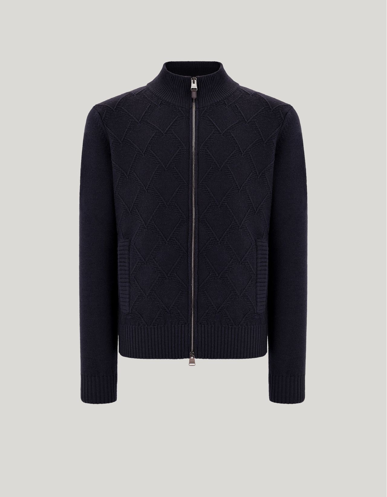 Canali Dark Navy Structured Extra-fine Merino Wool Cardigan In Blue
