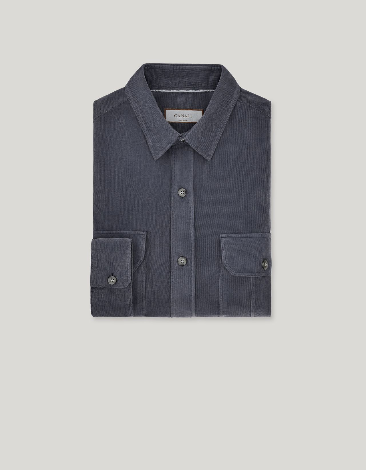 Canali Dark Gray Casual Cotton Shirt With Front Pleats In Gray