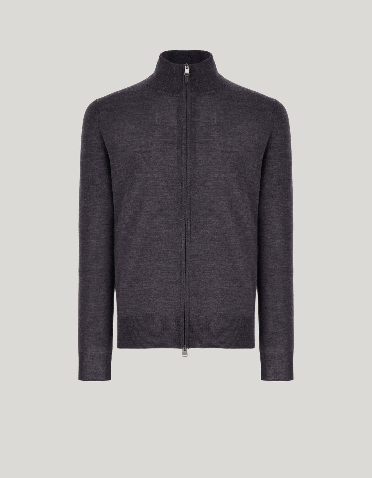 Canali Anthracite Mélange Merino Wool Travel Cardigan With Zipper In Gray