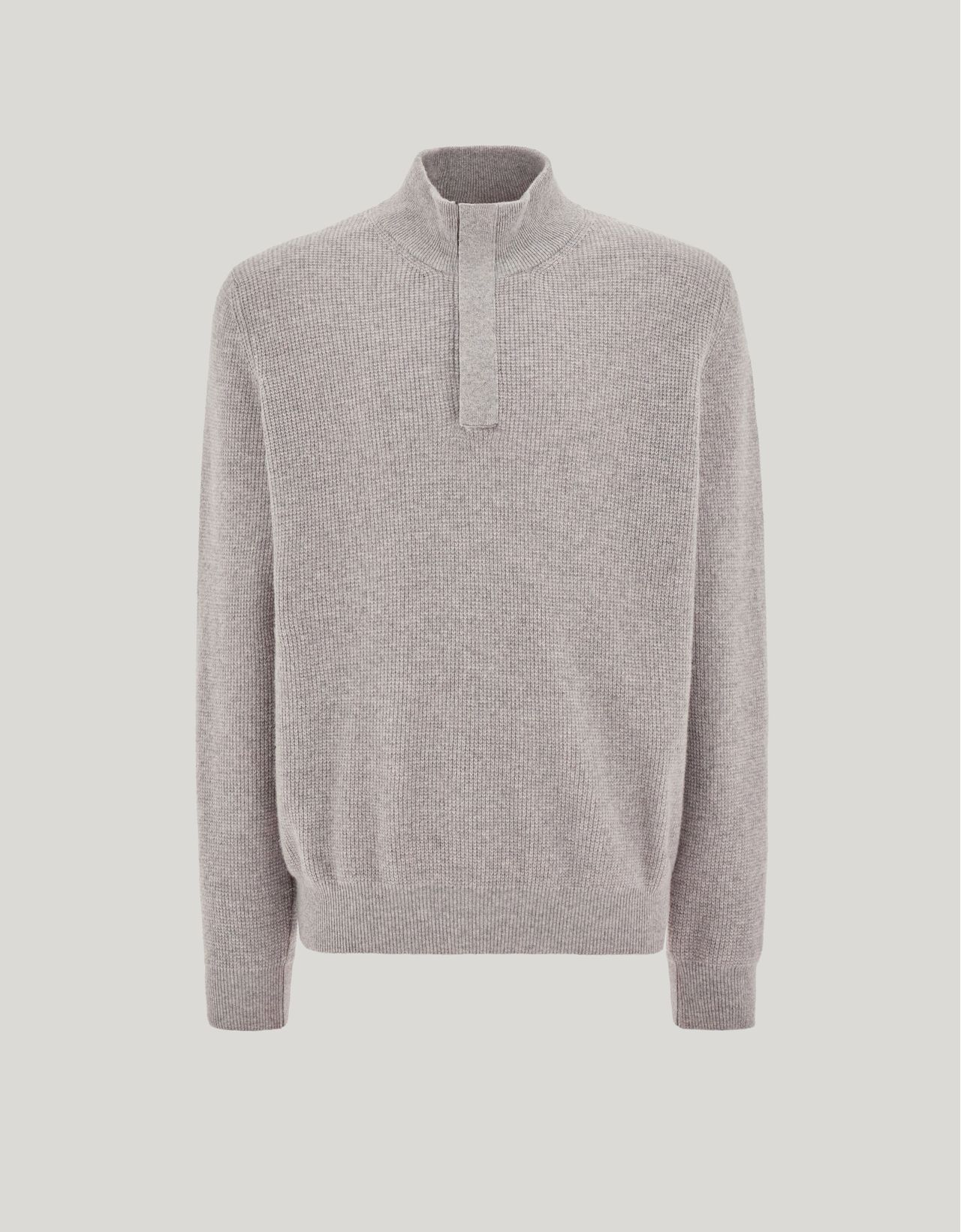 Canali Wool And Cashmere Mock Neck Sweater With Zipper And Lambskin Details In Gray