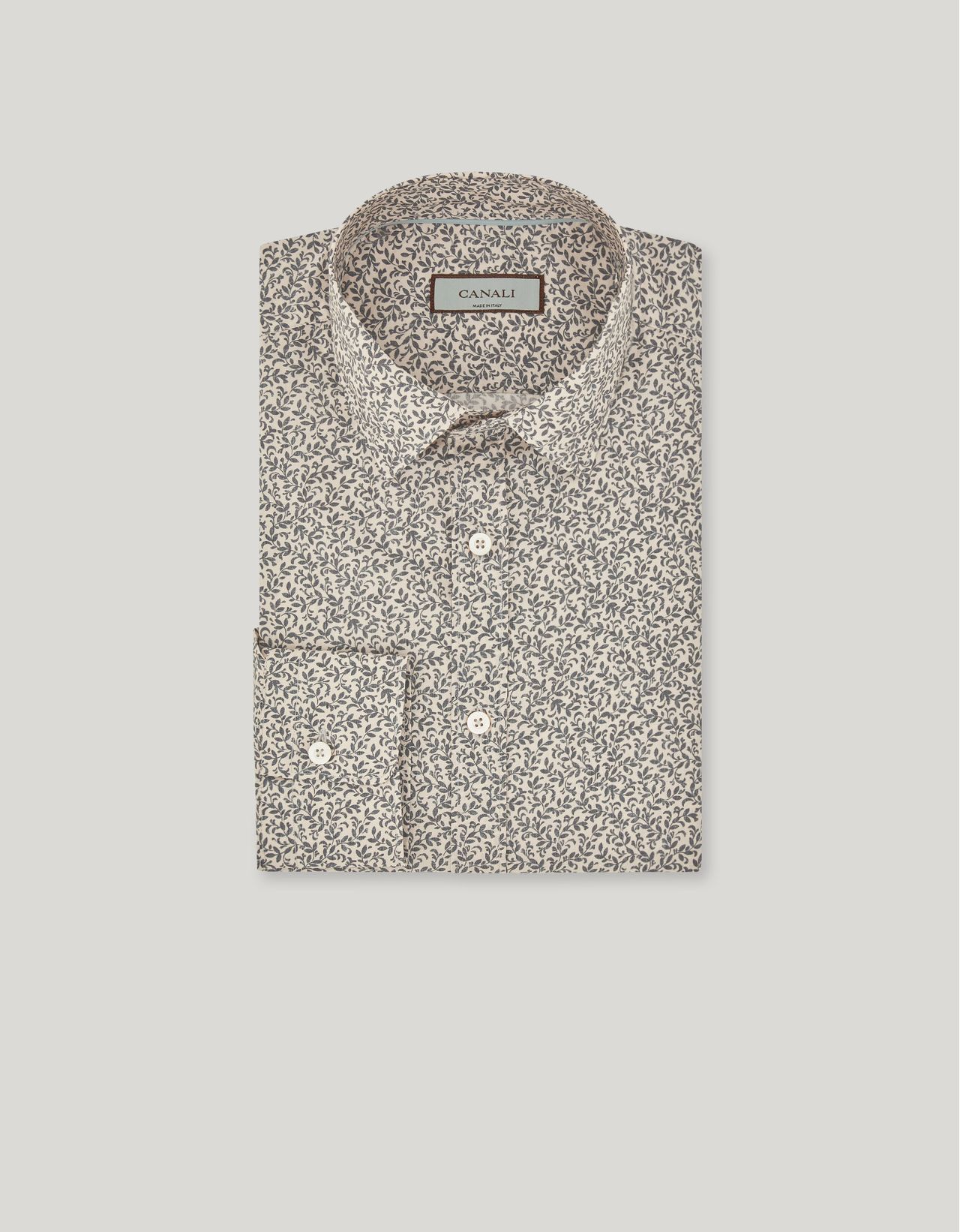 Canali Beige And Gray Casual Printed Cotton And Lyocell Shirt In Multi