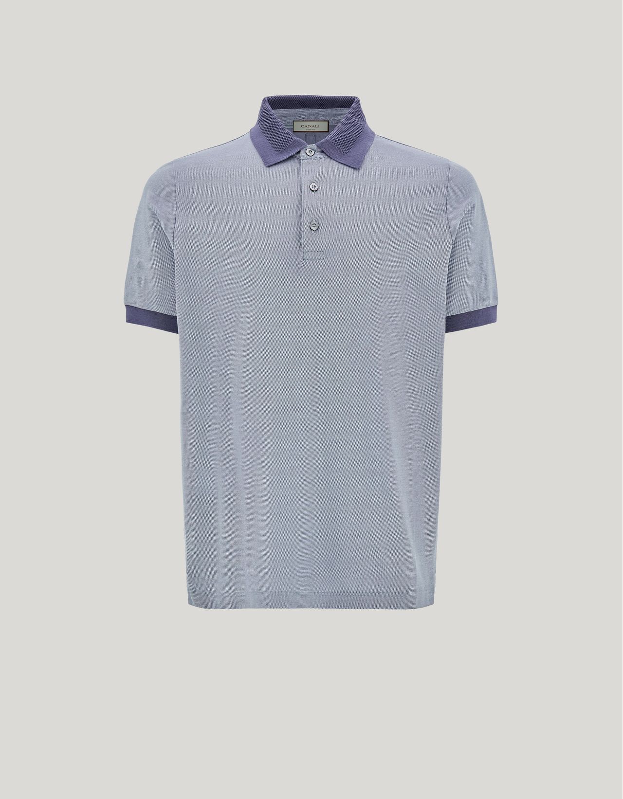 Canali Brianza Green And Gray Pure Cotton Polo Shirt With Sail Collar In Blue