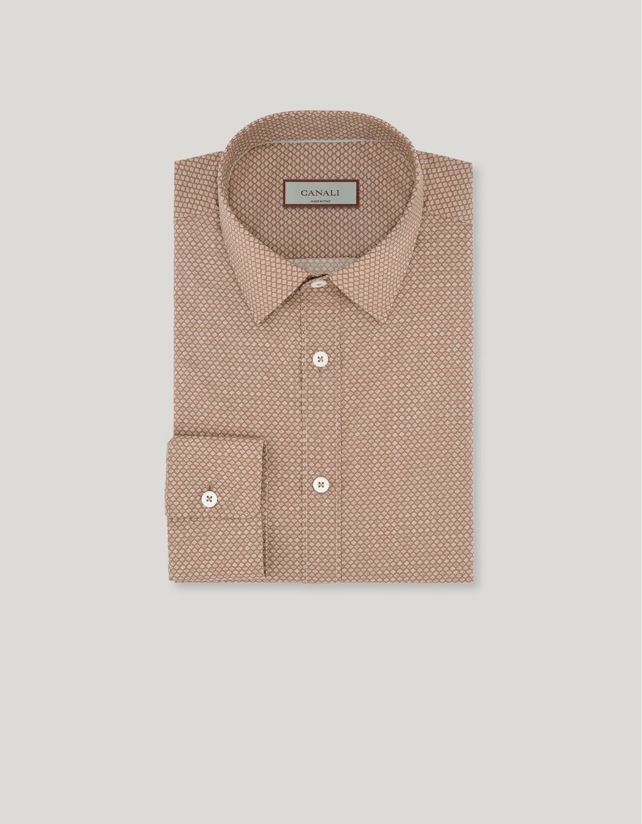 Canali Brown Printed Cotton And Lyocell Casual Shirt In Brown