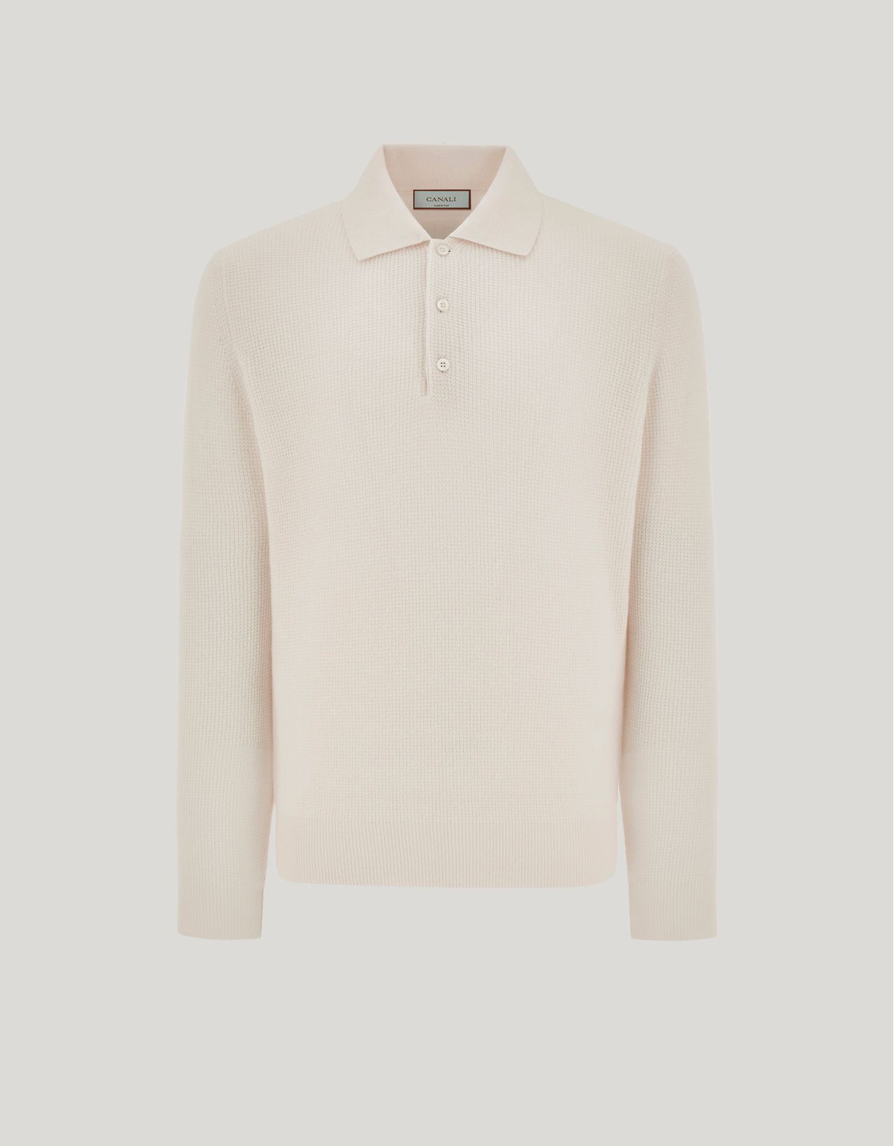 Canali Cream Wool And Cashmere Polo Shirt With Lambskin Details In Neutral