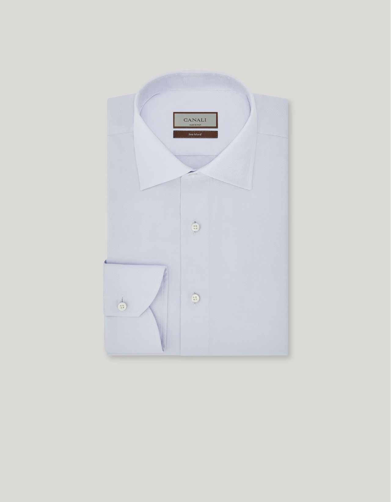 Canali Light Blue Cotton Twill Shirt With Mother Of Pearl Buttons In Blue