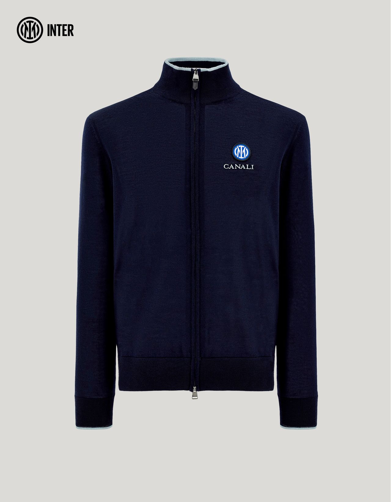 Canali Navy Blue Merino Wool Cardigan With Zipper - Inter Collection In Blue