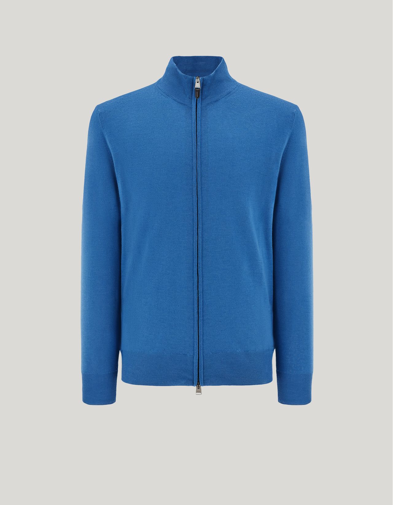 Canali Teal Merino Wool Travel Cardigan With Zipper In Blue