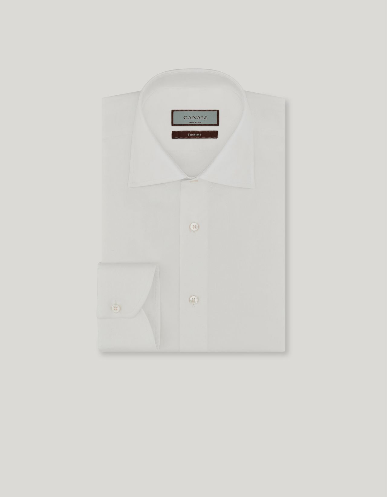 Canali White Cotton Twill Shirt With Mother Of Pearl Buttons In White