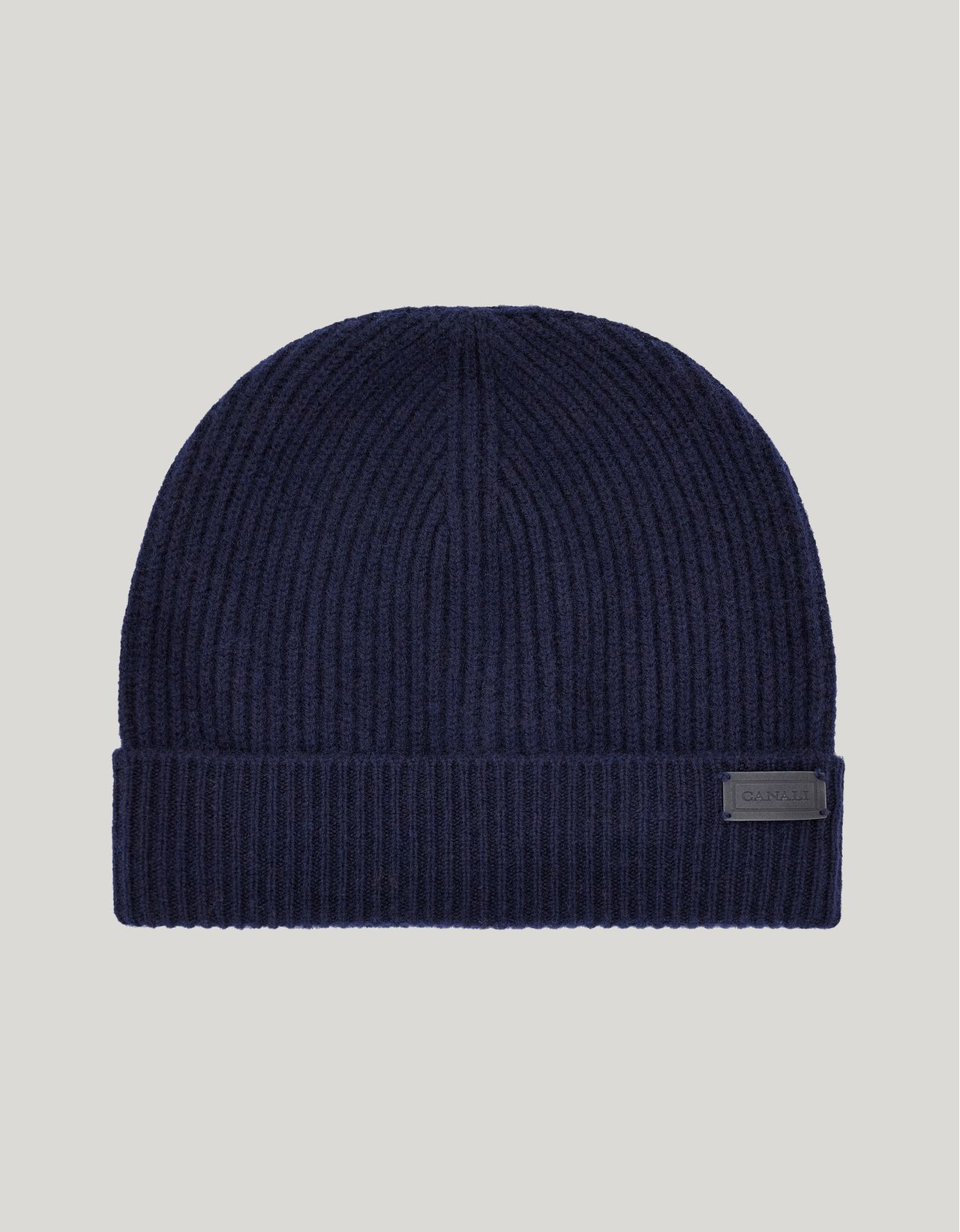 Canali Navy Blue Cashmere English Rib Hat